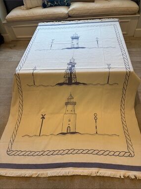 Ekelund Nautical Lighthouse Throw Blanket in Cream and Navy